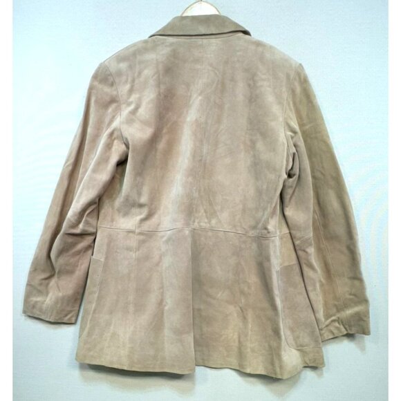 Vintage J. Peterman Womens Leather Blazer Jacket Size 12 Beige Tan 100% Leather - Picture 8 of 13